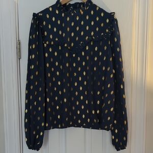 Navy And Gold Ruffle Blouse